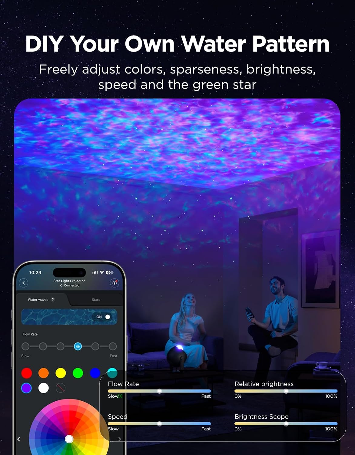 Detalle 2 de Govee Star Light Projector: Ocean Wave & Starry Night Functional Ambient Light