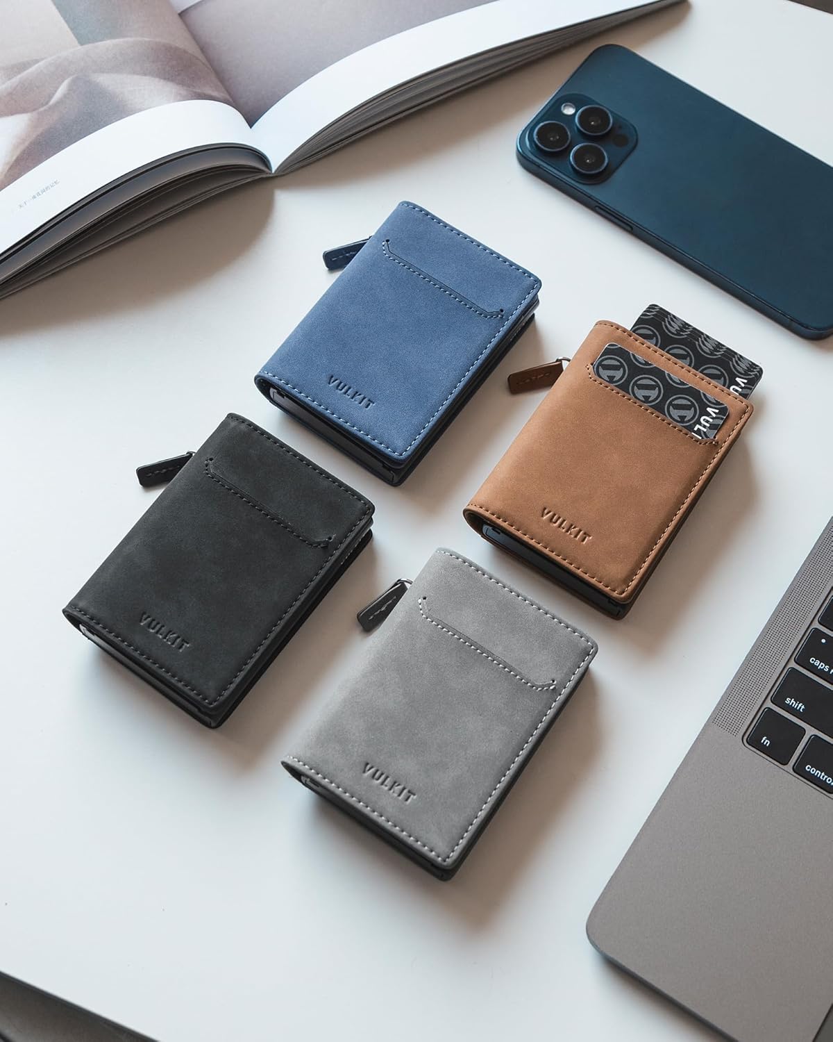 Thumbnail 6 de VULKIT Men’s Card Holder with Sliding Ejector, RFID Blocking & Zipper Coin Pocket
