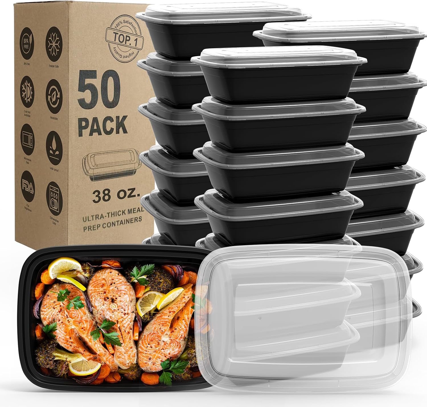 Detalle de WGCC Meal Prep Containers 38OZ 50-Pack