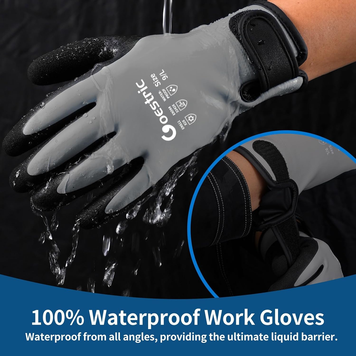 Detalle 2 de GOESTRIC Waterproof Winter Work Gloves, Insulated with Double-Layer Latex Grip