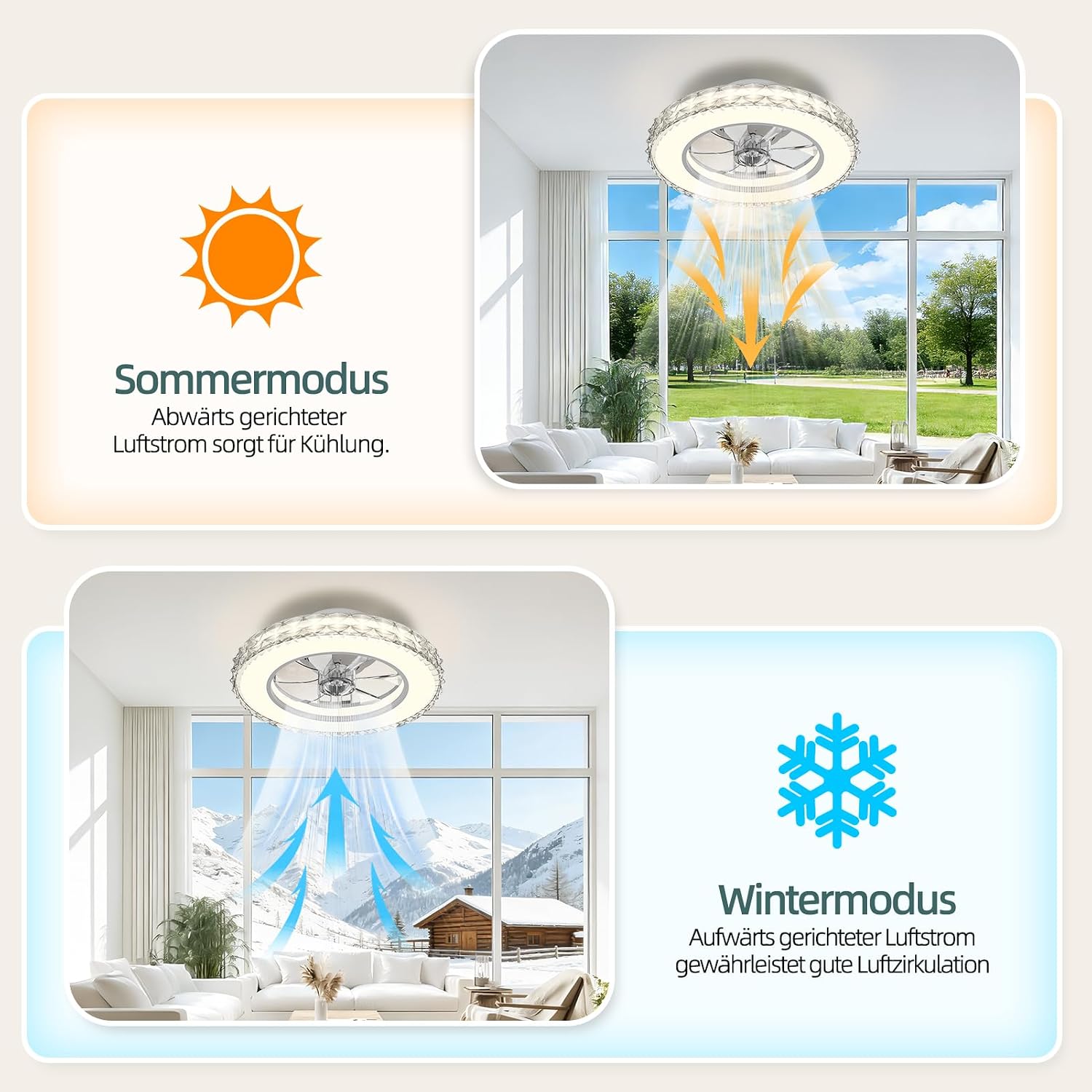 Thumbnail 5 de Ateroll Deckenventilator mit Beleuchtung Ø41.5 cm – Dimmbar, RGB-Licht, 6 Geschwindigkeiten, Fernbedienung