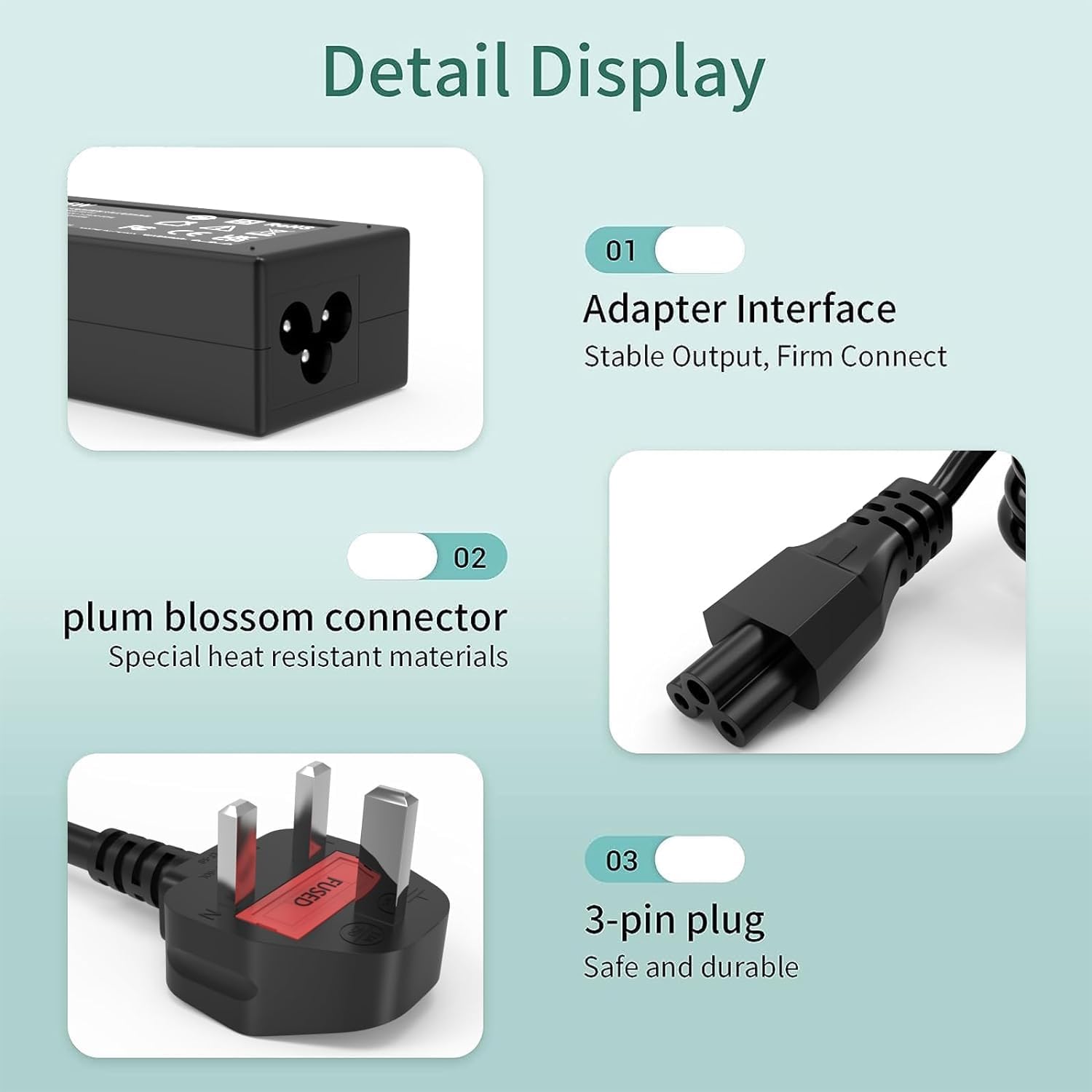 Detalle 2 de MAXPOR 45W Laptop Charger for HP and More – 19.5V 2.31A, 4.5mm x 3.0mm Blue Tip