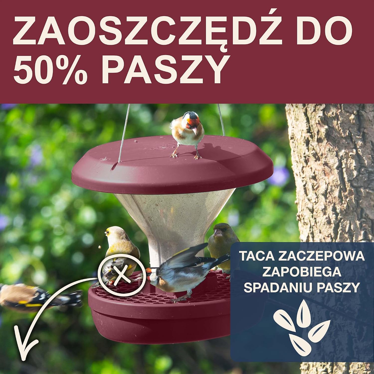 Thumbnail 2 de SWISSINNO Davos SMART BIRDS – wiszący karmnik dla ptaków, 2 komory, bordowy