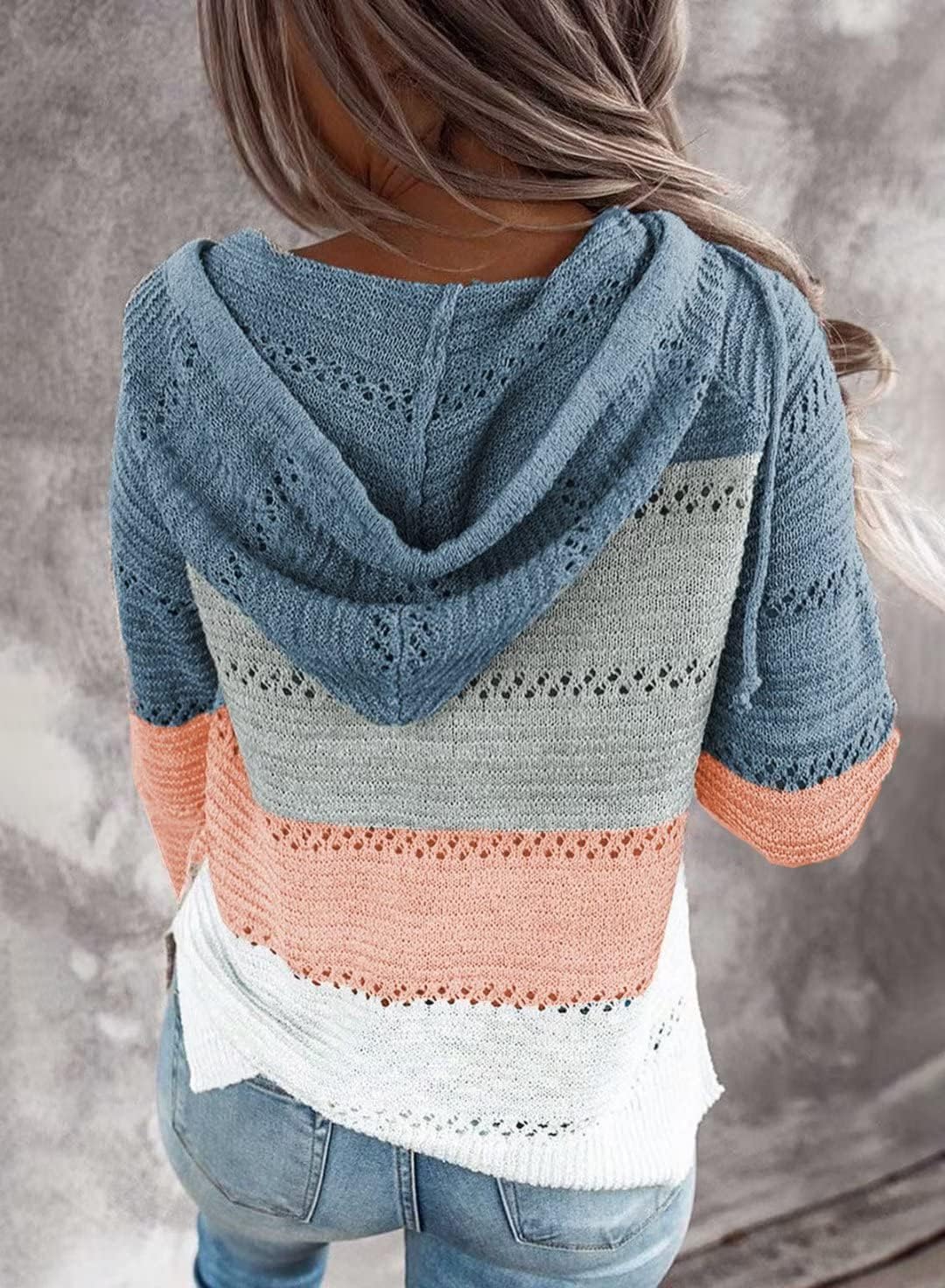 Detalle de BLENCOT Women Color Block Crochet Hoodie sweater