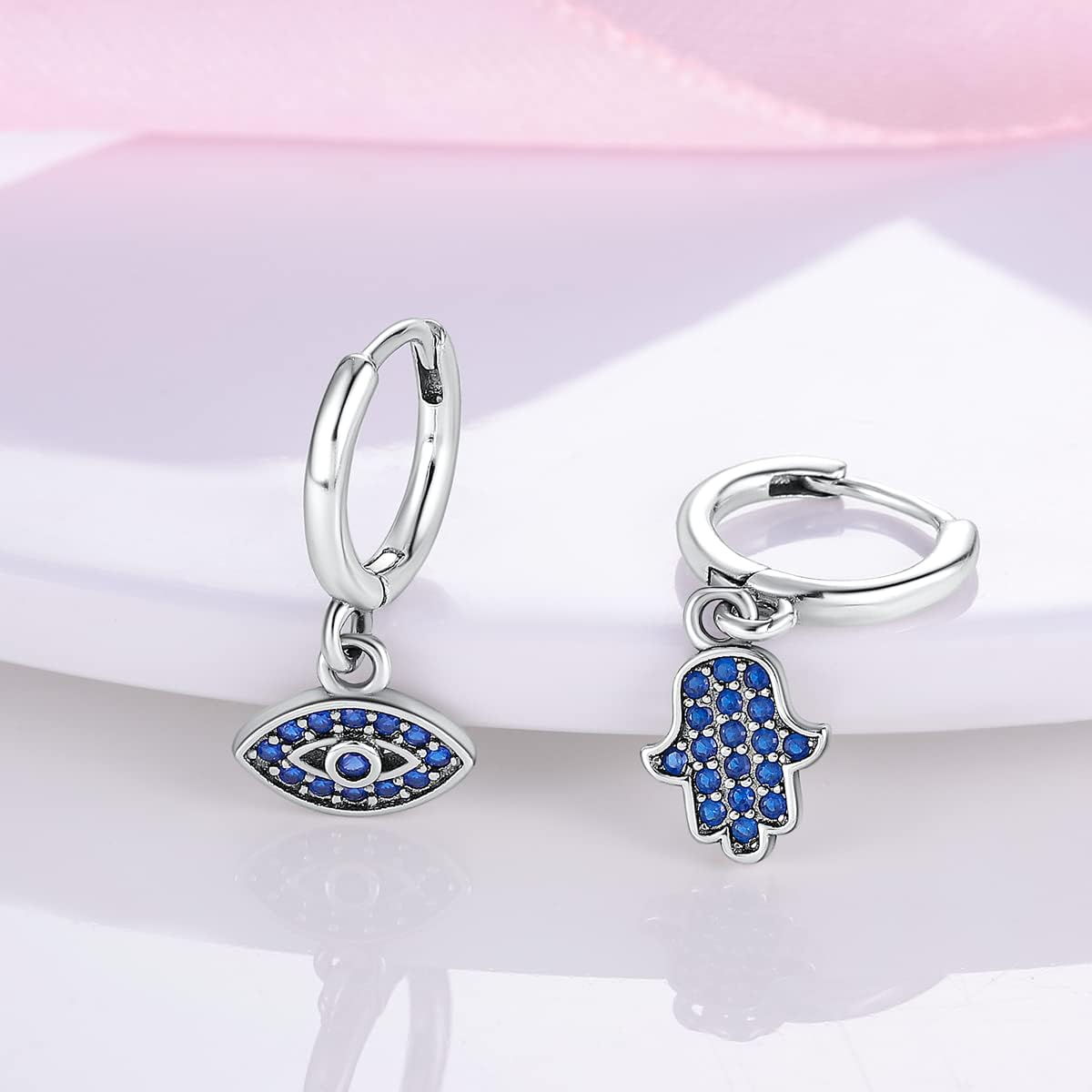 Thumbnail 4 de Parmuz 925 sterling silver hoop & huggie earring set with feather drop detail