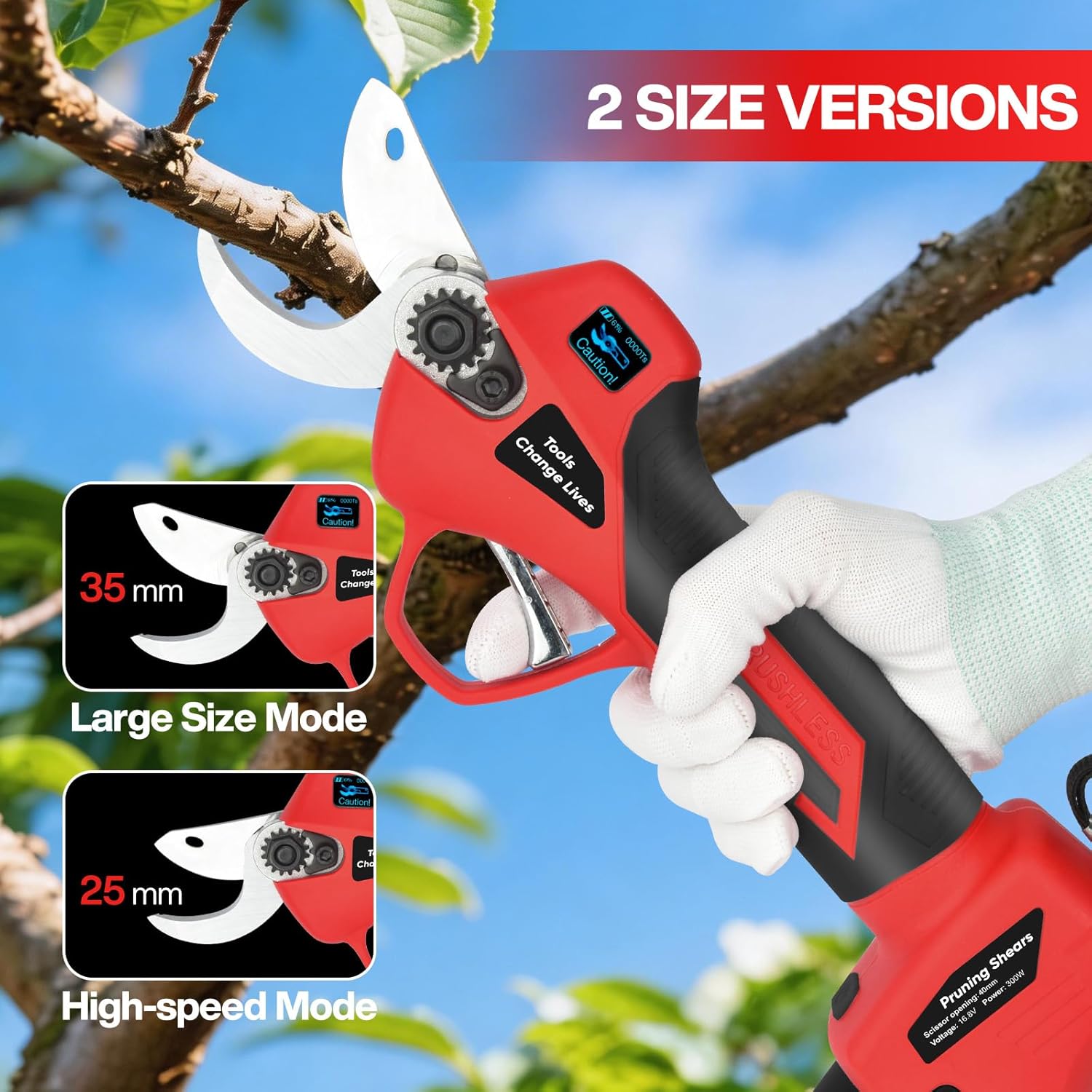 Detalle de Forbici Potatura Elettriche Leggere 35 mm con 2 Batterie 2000 mAh — Kit Professionale per Giardino, Ulivo e Vigneti