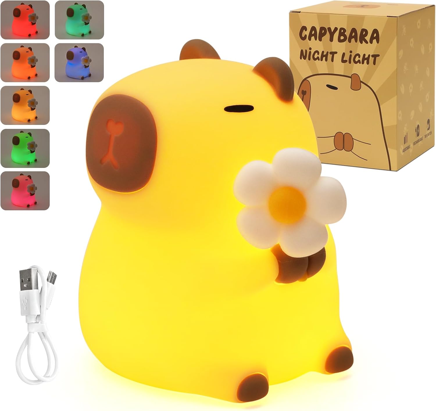 Detalle de JVURICE® Capybara Silikon-Nachtlicht für Kinder, dimmbar, Touch & wiederaufladbar per USB‑C