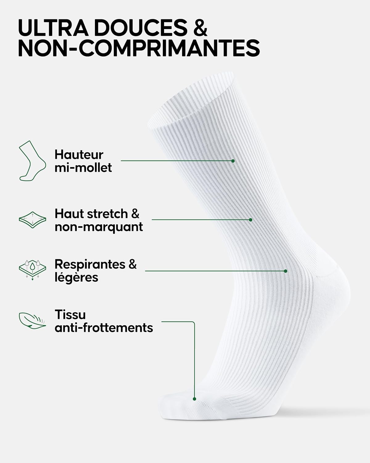 Detalle 2 de Danish Endurance Chaussettes diabétiques en fibre de bambou (non serrantes), lot de 3 paires