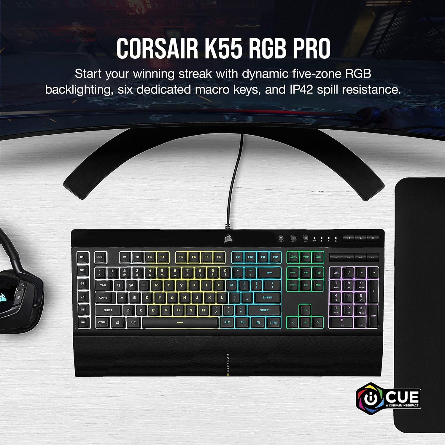 Detalle 2 de Corsair K55 RGB PRO gaming keyboard IP42