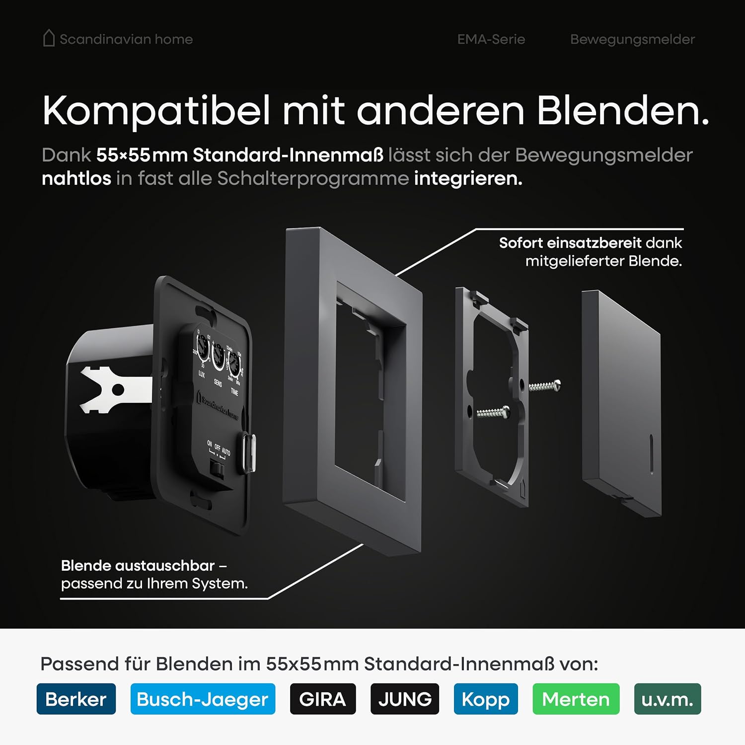 Thumbnail 2 de Scandinavian home Lysea Innen-Bewegungsmelder mit 3-Draht-Technik (Standardmaß, 55 x 55 mm), Anthrazit Matt