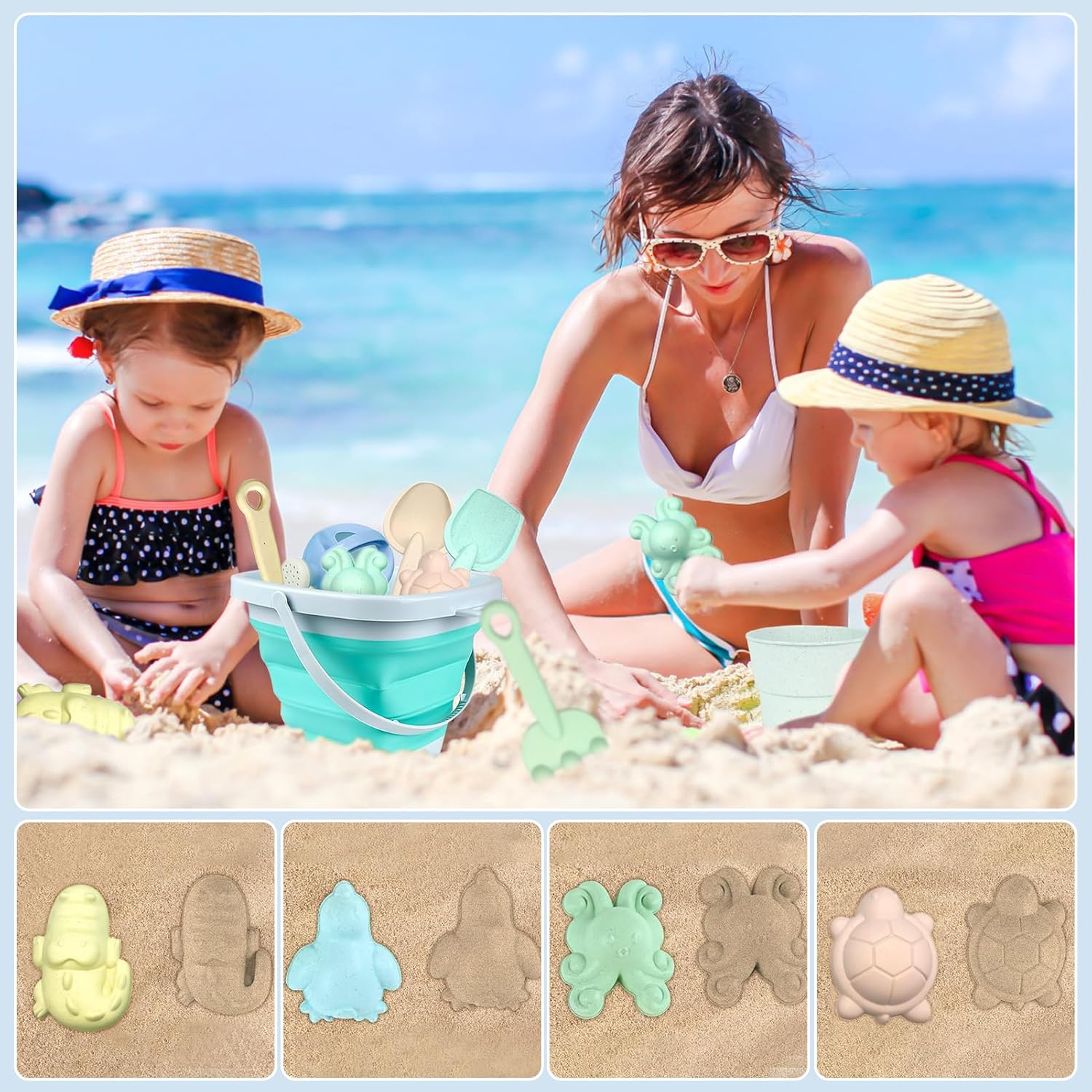 Thumbnail 4 de Taufe set giochi da sabbiera da 11 pezzi con secchio pieghevole e accessori da spiaggia per bambini (Blue)