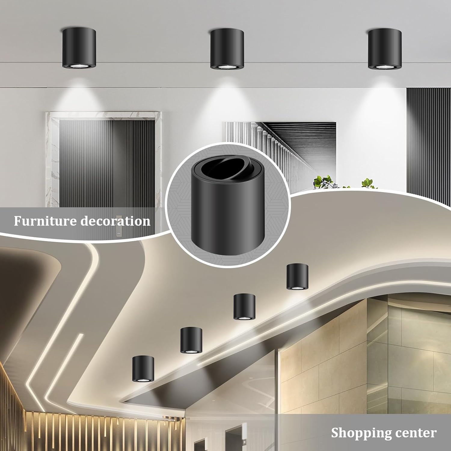 Thumbnail 6 de GeyouLux Aufbauspot GU10 mit 30° Schwenkfunktion (schwarz), Aluminium-Aufputz-Deckenspots für 230 V – ohne Leuchtmittel