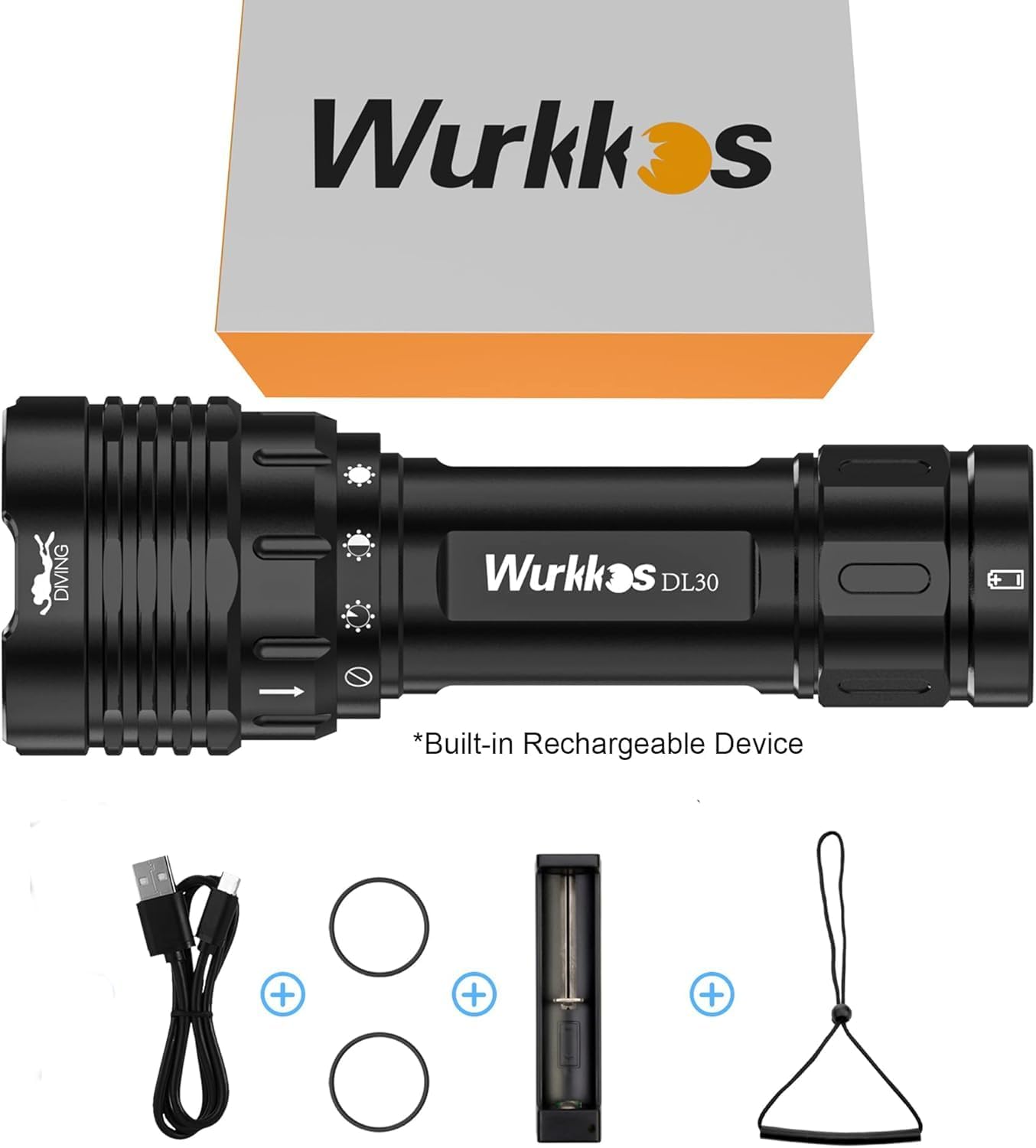 Detalle de Wurkkos lampe de plongée rechargeable 3600 lumens, LED 90 CRI, étanche IPX8 avec chargeur