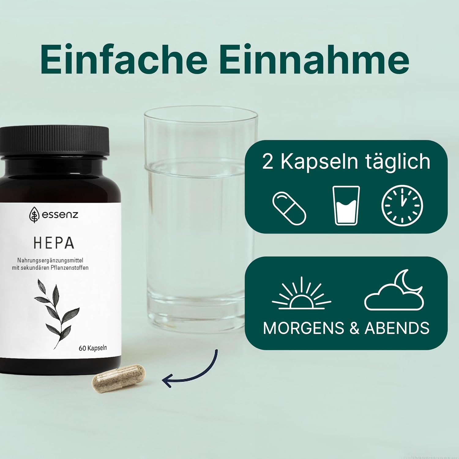 Detalle de ESSENZ Hepa Kapseln mit Mariendistel, Artischocke & Löwenzahn (60 Kapseln) – Nahrungsergänzung zur Leberunterstützung