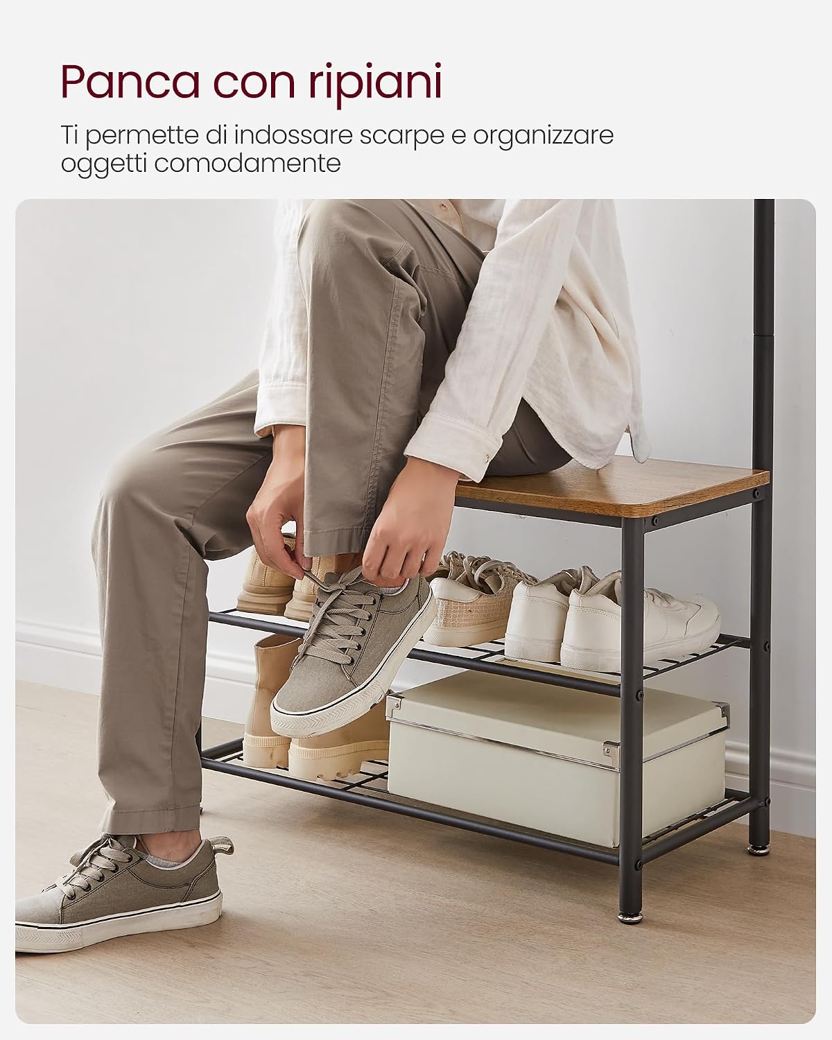 Detalle de VASAGLE Appendiabiti con Scarpiera, 3 in 1: ingresso moderno con panca e spazio per scarpe (HSR041B41)