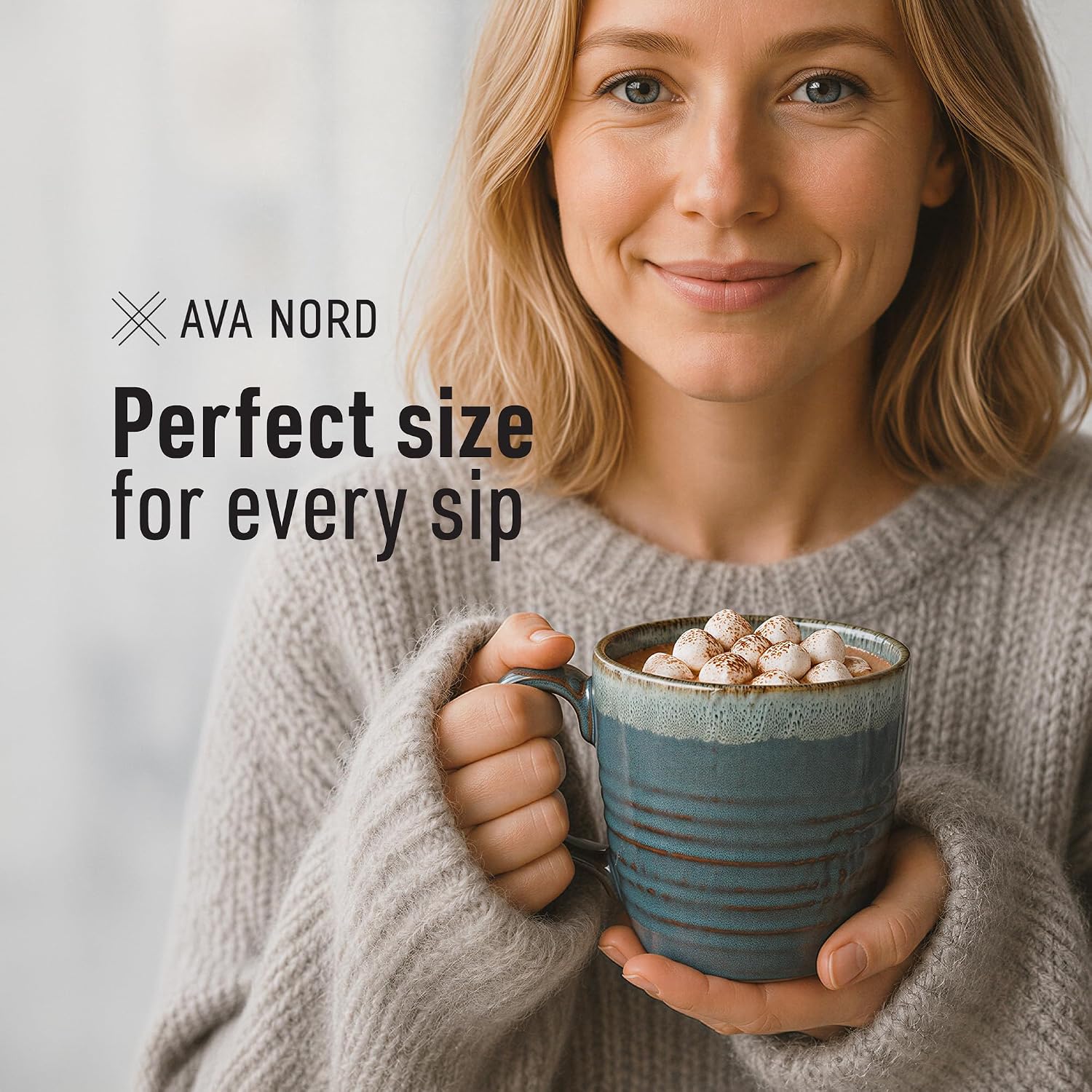 Detalle 2 de Ava Nord kaffemuggar i stengods, set om 4, 400 ml, blå reaktiv glasyr