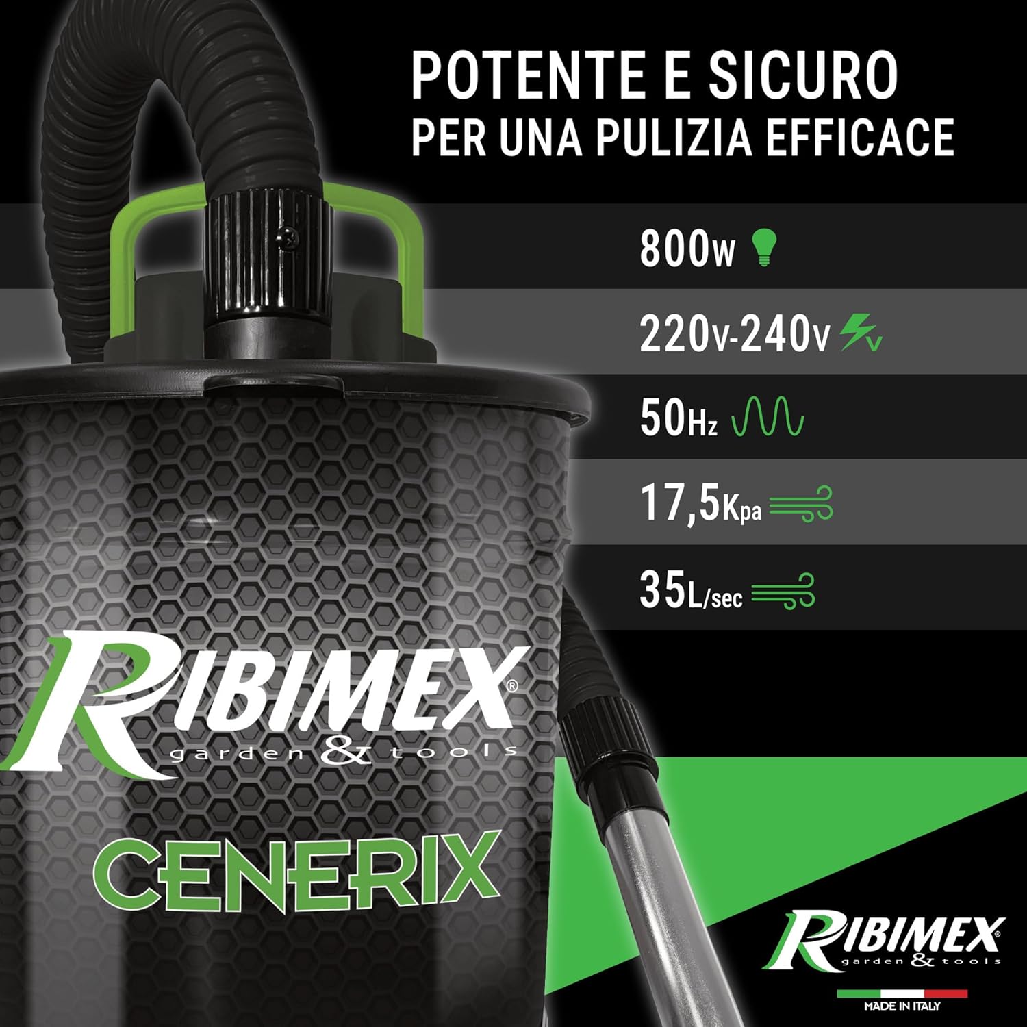 Thumbnail 2 de Ribimex Aspiracenere Elettrico Cenerix: 800 W, Filtro HEPA Lavabile e Funzione Soffiante per Cenere Fredde