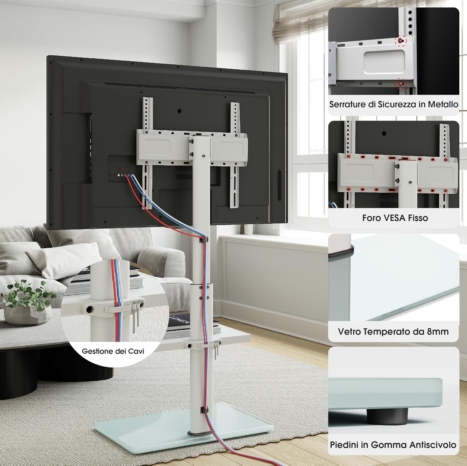 Detalle de AOKCOS Supporto TV da Pavimento inclinabile per 32–70'' | Altezza regolabile, 12° di inclinazione, girevole, vesa 400x400 mm