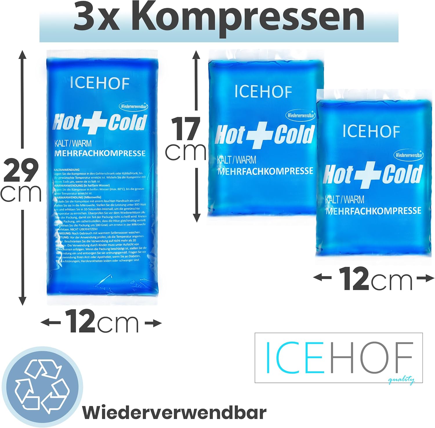 Thumbnail 3 de ICEHOF Kühlpads 3er-Set: Soft-Gel Kühlkompressen mit langer Kühldauer (29 x 12 cm + 12 x 17 cm)
