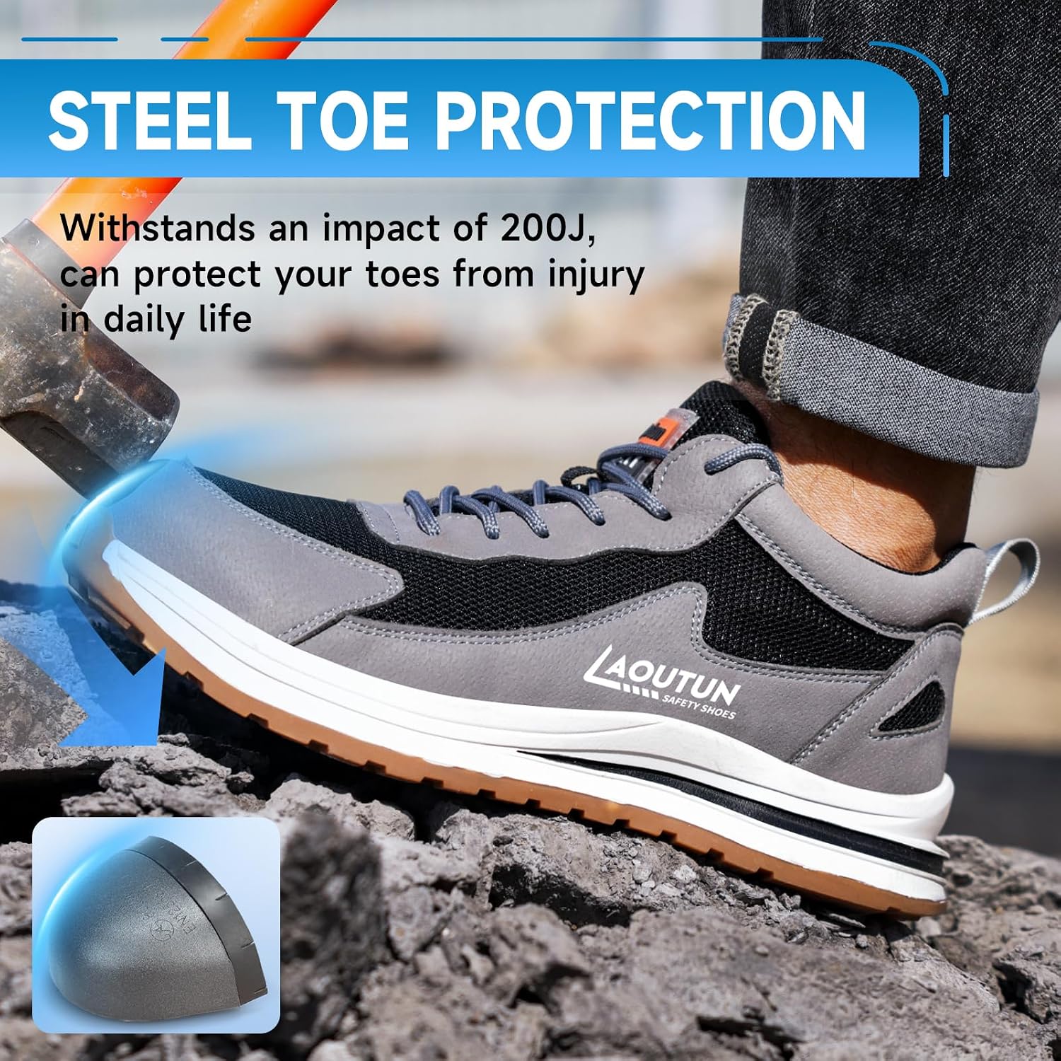 Thumbnail 2 de LAoutun Safety Trainers Men: Steel Toe Cap Work Trainers for Durable, Breathable Protection
