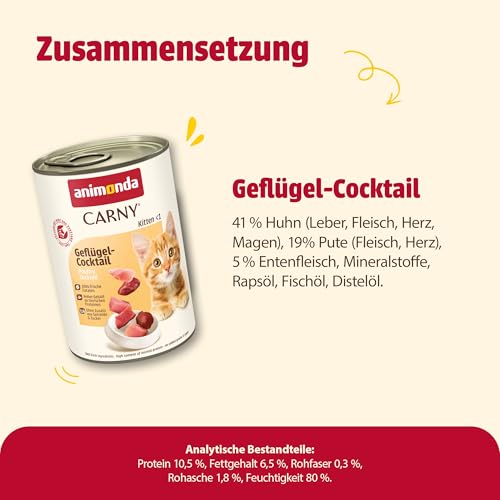 Detalle de animonda Carny Kitten Nassfutter Geflügel-Cocktail (12 x 400 g) – 100% frische Zutaten, getreidefrei