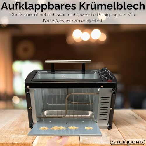 Thumbnail 6 de Steinborg Mini Backofen 13 Liter – 1200 W, Pizzaofen, 65–230 °C, Timer, Krümelblech