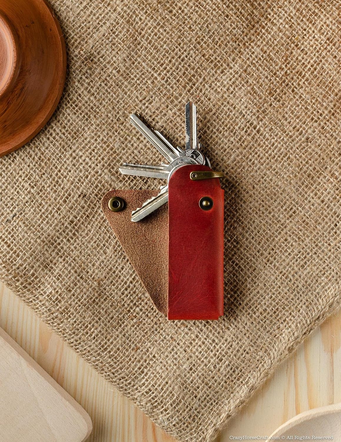 Detalle de Crazy Horse Craft Schlüsselanhänger Leder – Schlüsseletui Organizer Halter