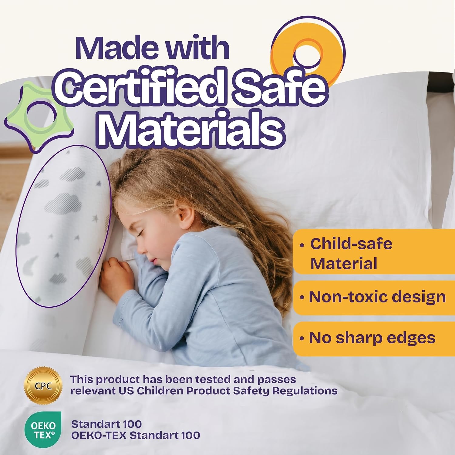 Detalle de ComfyBumpy Toddler Bed Bumper, 52" x 5" Foam Rail with Non-Slip Base