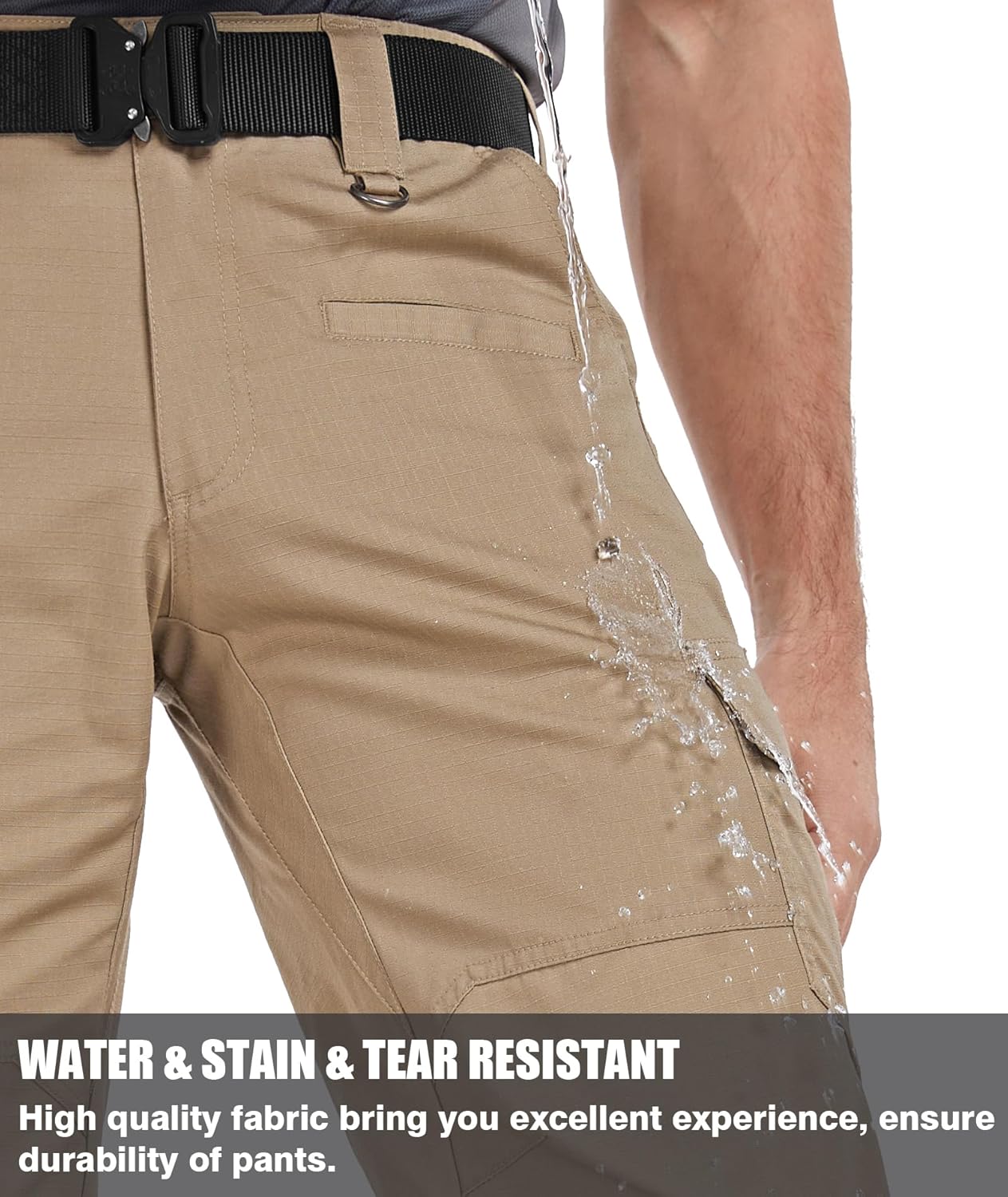 Detalle 2 de Zoofly Men's Cargo Pants Ripstop Water Resistant Hiking Work Pants – 9-Pocket Tactical, Elastic Waist (No Belt)