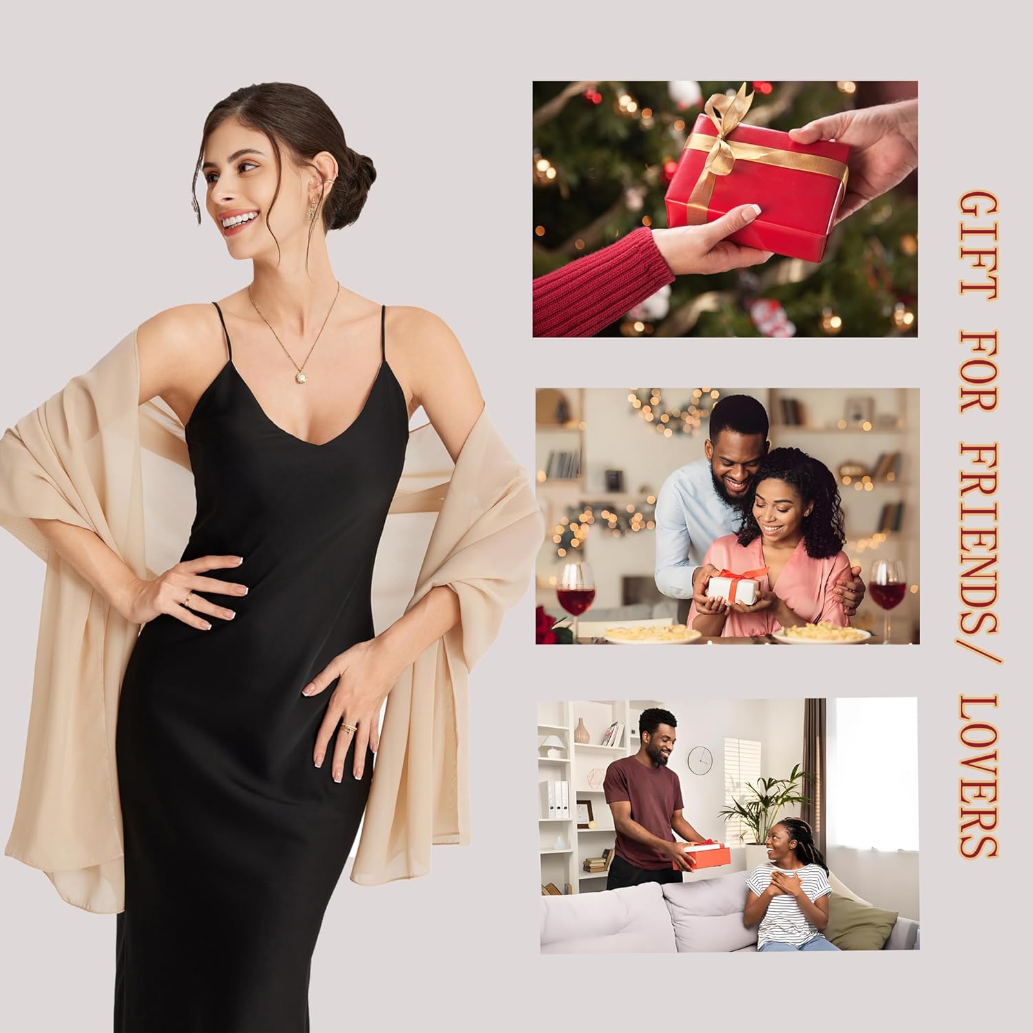 Thumbnail 4 de Pukguro Sheer Chiffon Shawl Wraps for Evening Dresses (Beige)