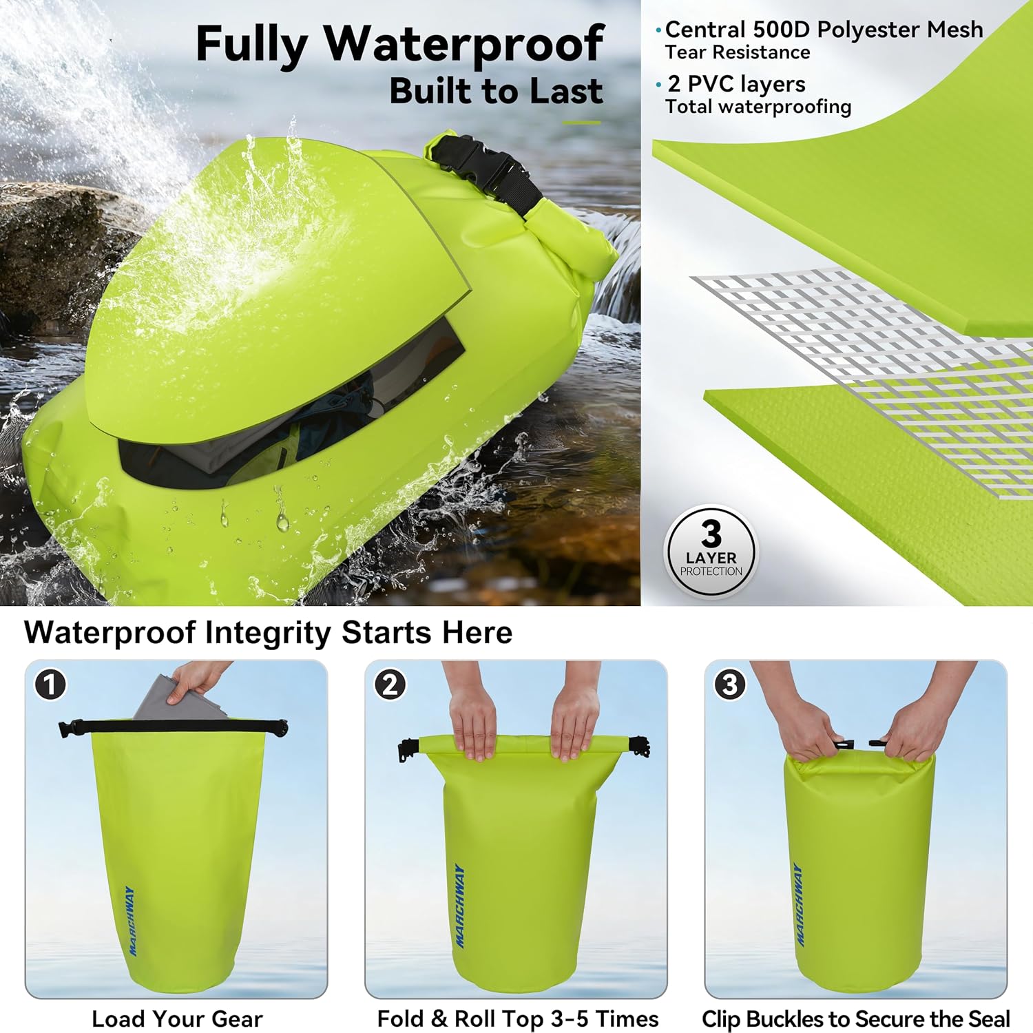 Detalle de MARCHWAY Floating Waterproof Dry Bag Backpack (5L–40L): Durable, Buoyant Gear Guard for Water Adventures