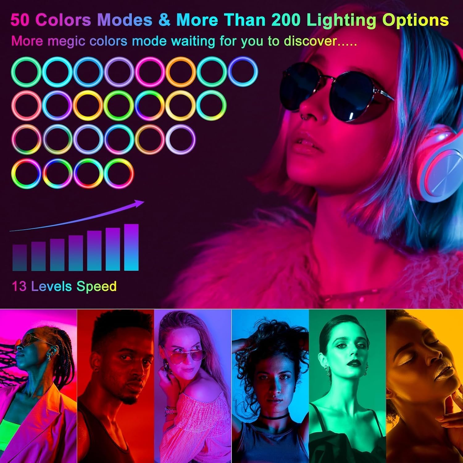 Thumbnail 2 de 13" Selfie Ring Light 76" Stand, 51 Modes