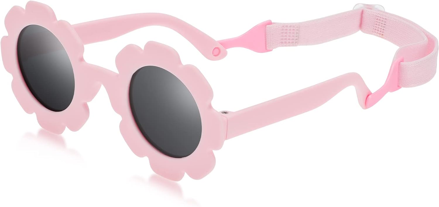 Hifot baby sunglasses with strap – cute flower polarised sunglasses with UV400 protection (0–24 months)