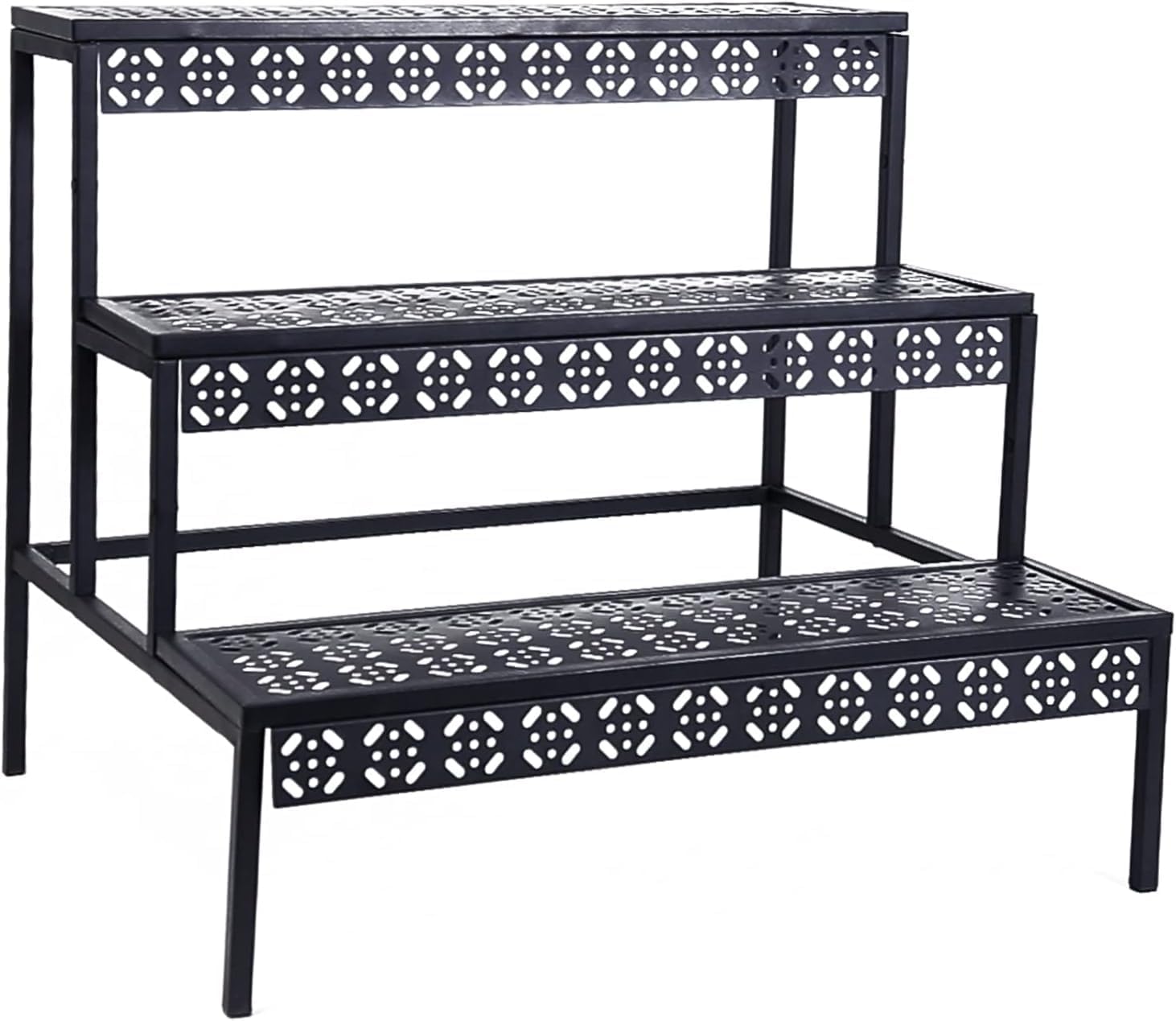 Detalle de 3 Stufen Metall Blumentreppe – Pflanzentreppe, Blumenregal, Schwarz