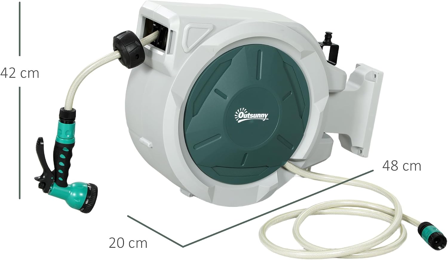 Thumbnail 2 de Outsunny 84H-323V01GN Retractable Hose Reel, 20m Hose, 180° Swivel
