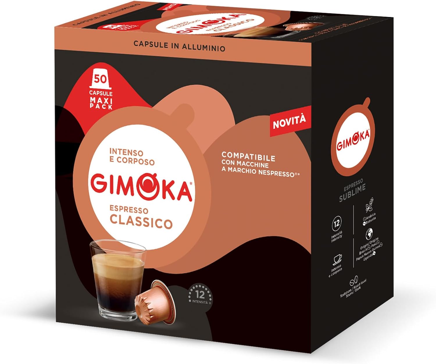 Detalle de Gimoka Espresso Ristretto Blend – Intensity 11/13, 50 Aluminium Capsules, Nespresso Compatible