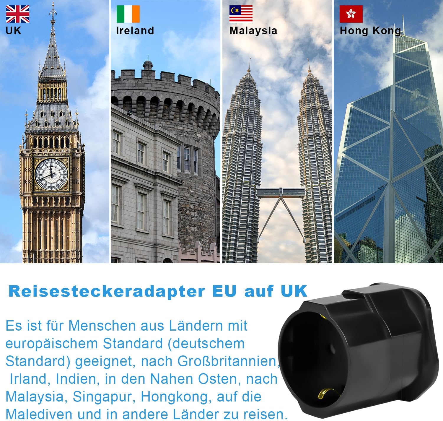 Thumbnail 3 de 2er Reiseadapter UK Steckdosenadapter Typ G für EU 🇬🇧🔌