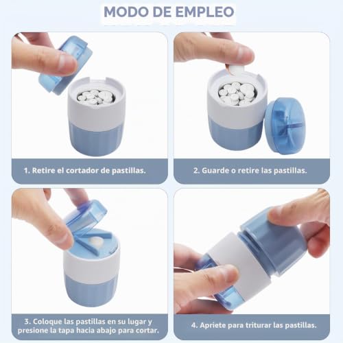 Detalle 2 de KQDRAVINE Triturador de Pastillas 3-en-1 (Azul) – Cortar, Triturar y Almacenar en un solo dispositivo