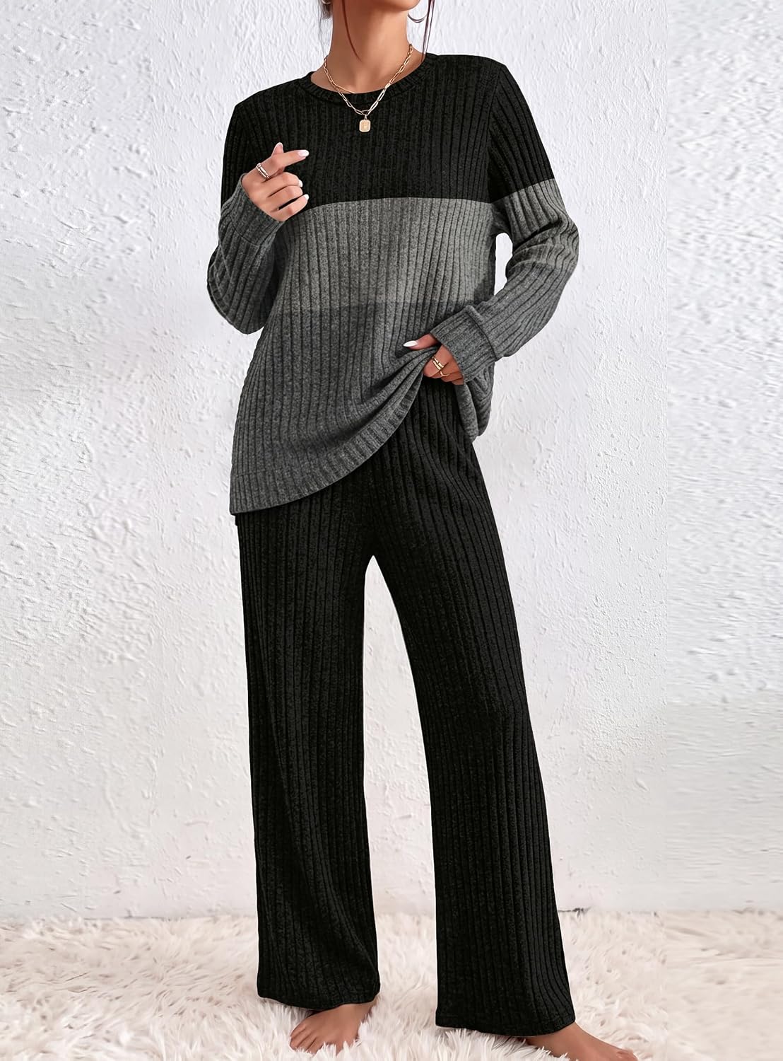 Detalle de Sipaya Women's Lounge Set, Ribbed Knit
