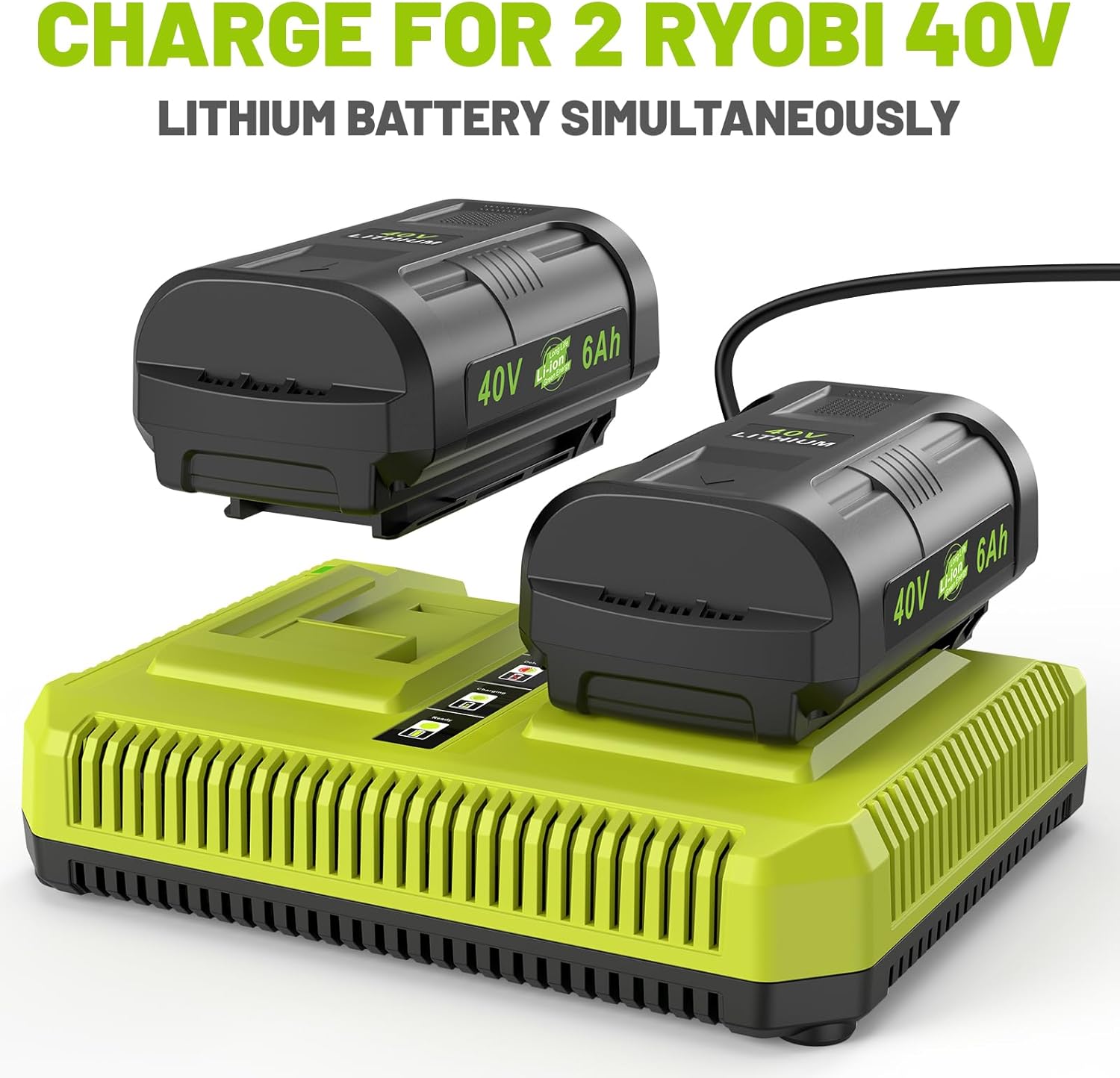 Thumbnail 6 de LabTEC 2-Port Quick Charger for Ryobi 40V Lithium Batteries (UK Plug) – for OP401 series