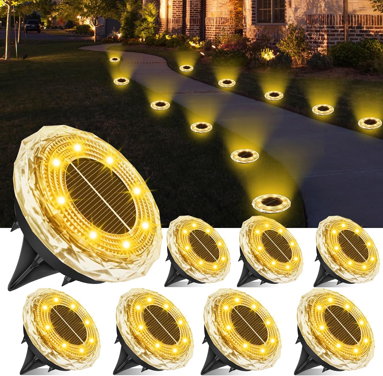 Detalle de YIFMOO solarne lampy ogrodowe, zestaw 8 szt., 8 LED, ciepła biel, IP65