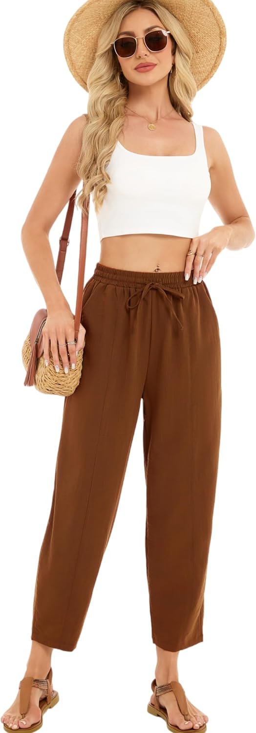 Detalle de Enjyam Women's Cropped Barrel-Leg Trousers for Spring Summer
