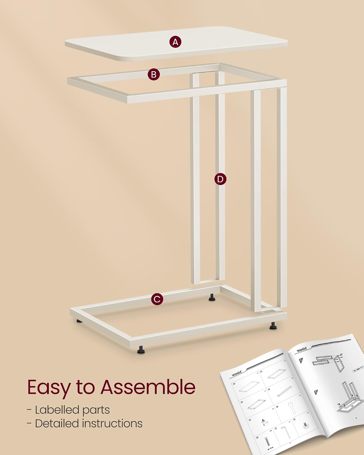 Thumbnail 6 de VASAGLE BARNET LNT050W77 End Table, Cream White, Steel Frame and Castors