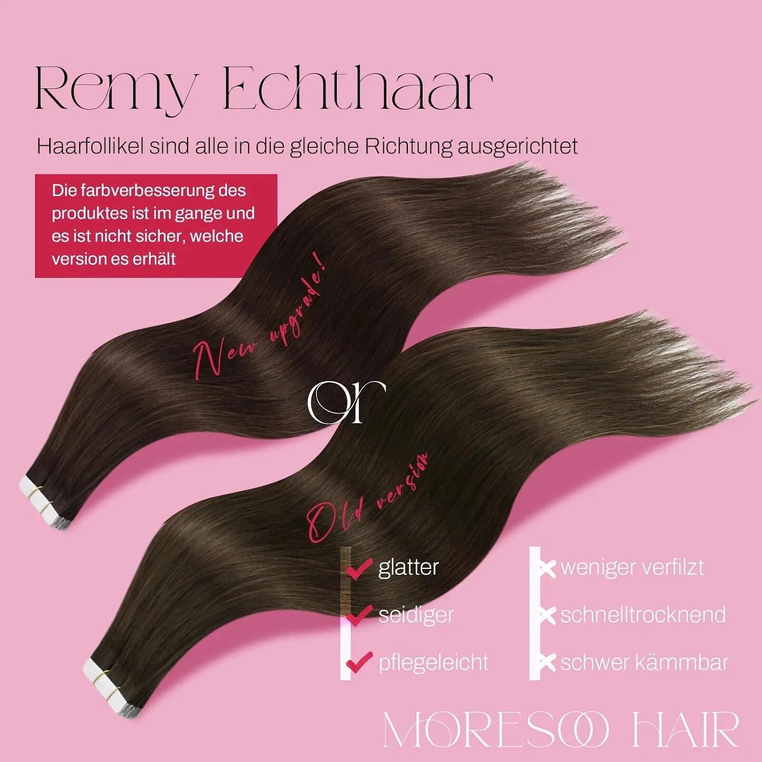 Thumbnail 1 de Moresoo Tape Extensions Echthaar – 20 Stk Dunkelbraun, 45 cm, 50 g, glattes Haar