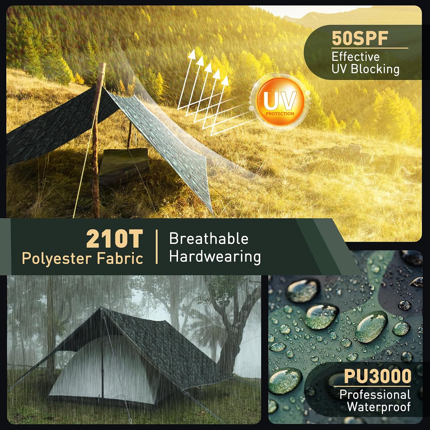 Thumbnail 1 de VOSOIR Tarp 3x4M Wasserdicht – Ultraleicht, kompakt, vielseitig einsetzbar