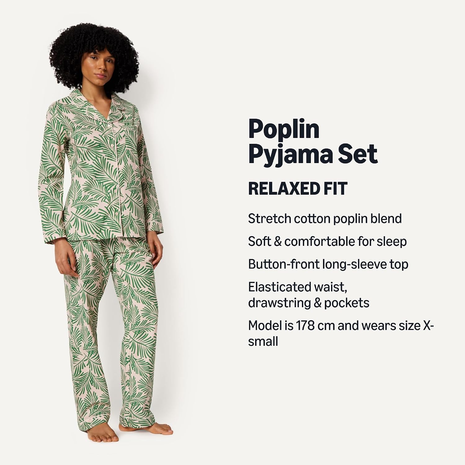 Detalle de Amazon Essentials Women's Cotton Stretch Poplin Pajama Set (Long Sleeve Shirt + Pants)