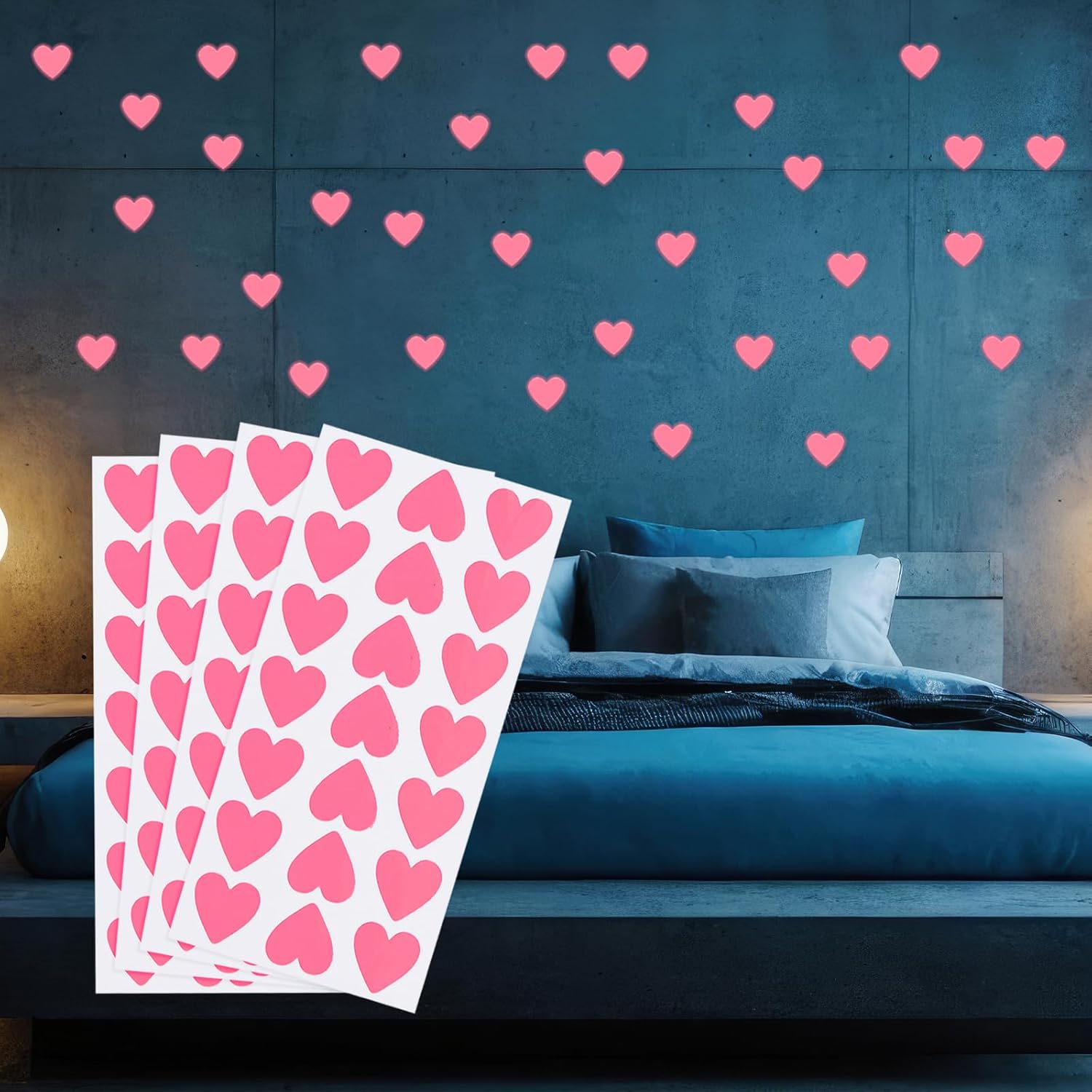 Thumbnail 6 de PATIKIL 84 Pcs Glow in the Dark Heart Stickers – Blue PET wall and ceiling decals