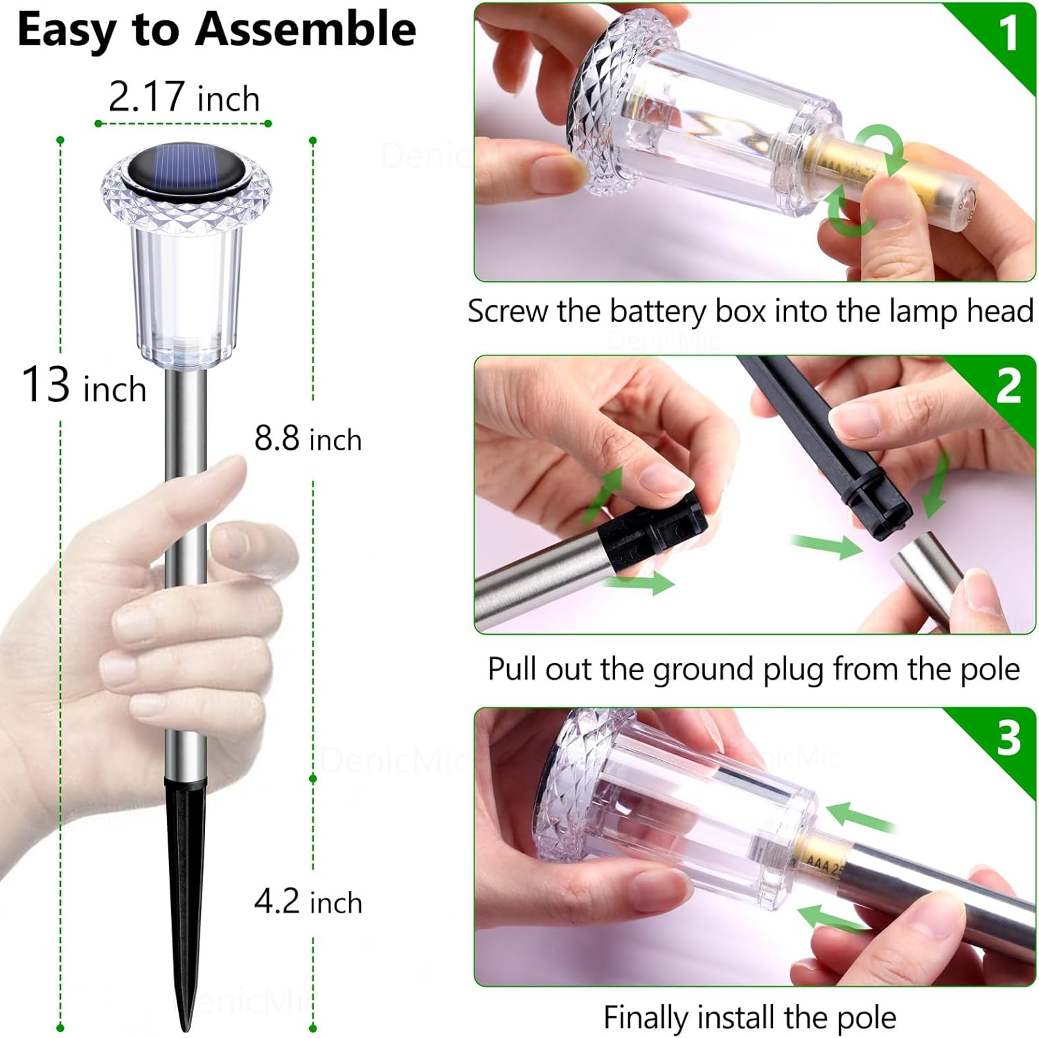 Detalle de DenicMic Solar Lights Outdoor 10-Pack (6000K Cold White) Waterproof Stake Lights