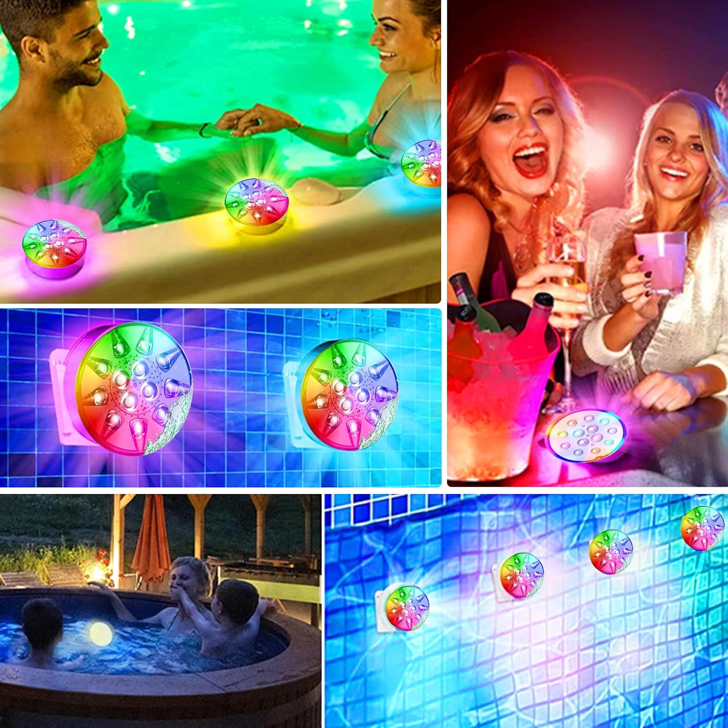 Detalle 2 de HOSPAOP Unterwasser-LED-Lichtset (2er) – Wiederaufladbar, IP68, RF-Fernbedienung, RGB mit Timer