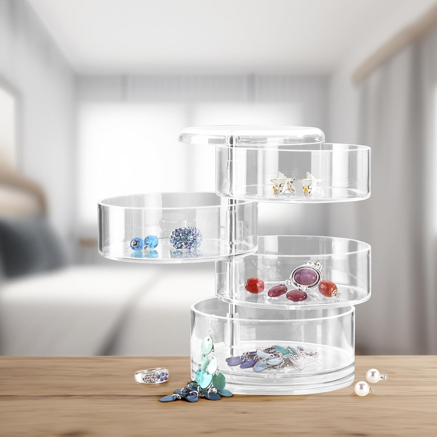 Detalle de WENKO Organiseur Salle de Bain – Boîte ronde en acrylique, 4 compartiments, Ø11,5 cm